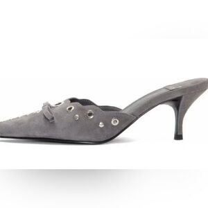 Jeffrey Campbell Gray Suede Pointed Toe Grommet Mules NWOT